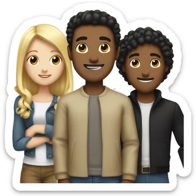 three friends, a blond girl, a tall brown guy with black hair, and another black hair  white guy sticker