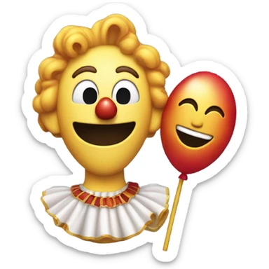 smiling emoji holding a clown prop to its head, with the word bang coming out the other ear sticker