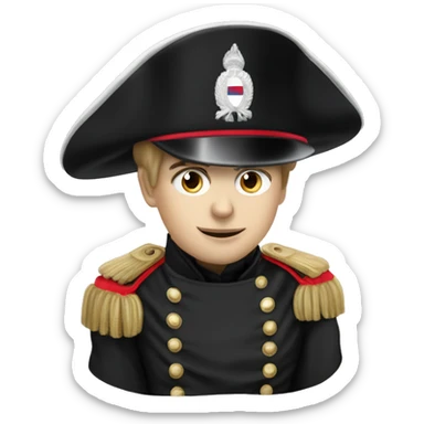 French soldier with white skin of Napoleon era in black cylinder hat and black Napoleon era uniform sticker