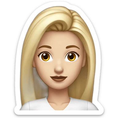 hyperrealist caucasian long blonde brown eyes woman white top gray mini tight skirt black high heels sticker