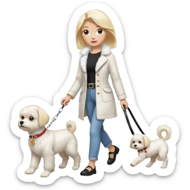 blonde woman walking Maltese dog sticker