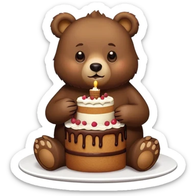 Bear eating cake sticker