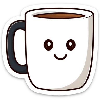coffee mug with a cute face, cartoonish sticker style sticker