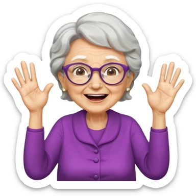 An old lady with big glasses, waving her arms while yelling encouragement. sticker