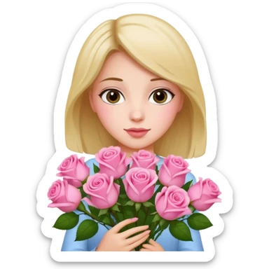 girl with a bouquet of pink roses  sticker