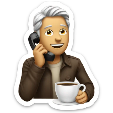 Talking on the phone and having a coffee sticker