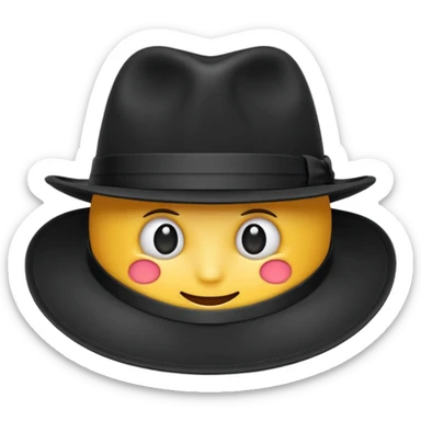 Black fedora hat with wide brim and ribbon, realistic, isolated, transparent background, emoji style sticker