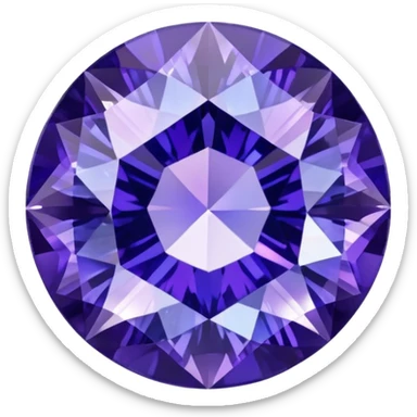 Faceted round tanzanite with deep violet-blue tones and holographic sparkle sticker