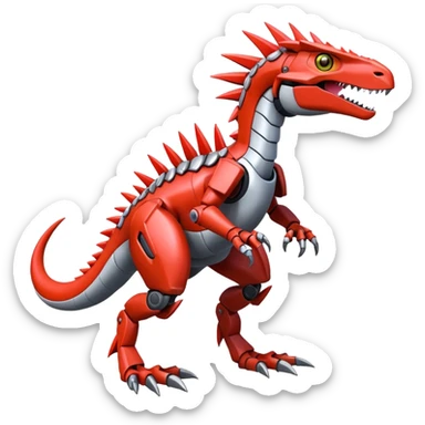 Spiky Cool Edgy Futuristic shiny colorful Digimon-Fakemon-Guilmon-Velociraptor-Mecha full body  sticker