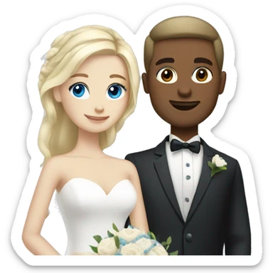 wedding couple dark haired guy blonde girl blue eyes sticker
