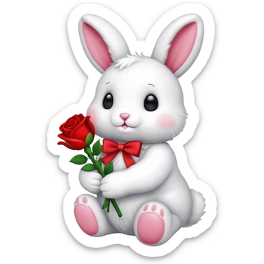 plushie bunny holding red rose sticker
