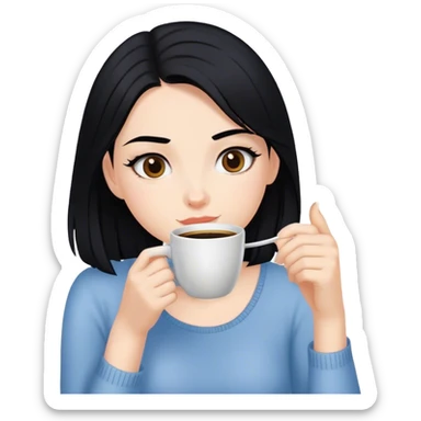 Menina branca cabelos pretos tomando café sticker