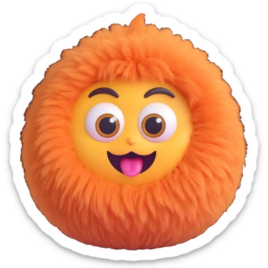random playful fluffy creature emoji with big eyes, unique color, winking expression, 3D emoji style sticker