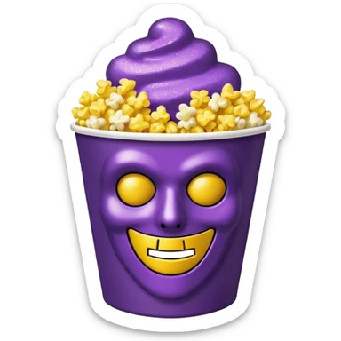 Glitter purple and yellow popcorn with ghostface mask in packaging sticker