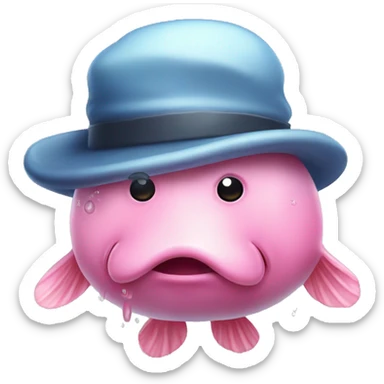 Blob fish drooling wet with a hat on sticker