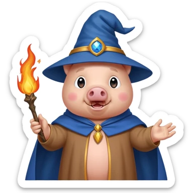 wizard pig summons fire in one hand blue cape sticker