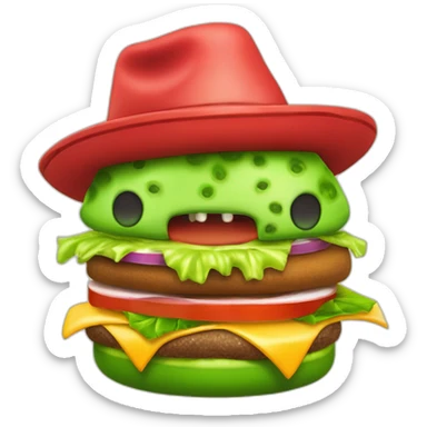 Monstro verde com um hamburguer na mao e chapeu de cozinheiro sticker