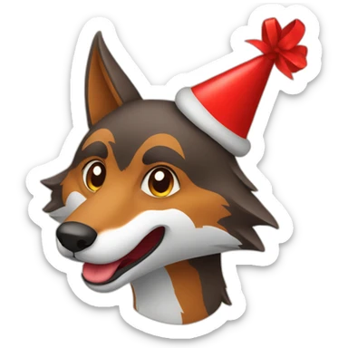 smiling red wolf birthday hat sticker