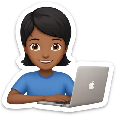 make an emoji of a black hair developer behind laptop sticker