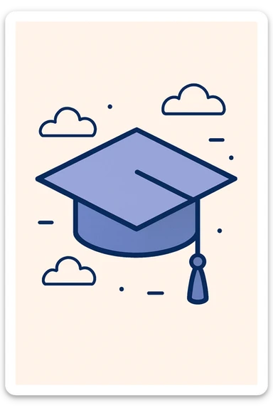 a graduation cap representing academia, clean and modern style sticker