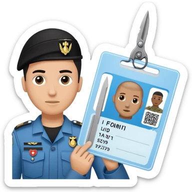 black Scissors cutting a light blue idf soldier ID card in 2 parts .hyper realistic sticker