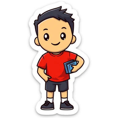 Meno character wearing a red t-shirt sticker