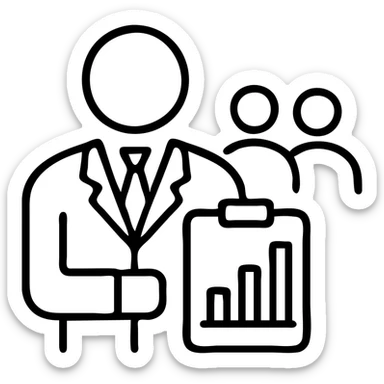 Staff manager, person in business attire with clipboard or chart, managing team members, professional leadership symbol sticker
