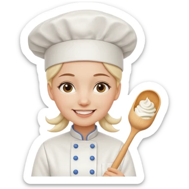 Young female baker - wearing a white chef's hat and holding a cream piping bag sticker
