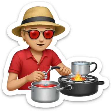 A camper boiling water on a portable stove, enjoying the outdoor breeze.
 sticker