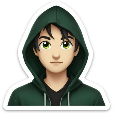 anime boy dark hair dark green eyes in black hoodie  sticker