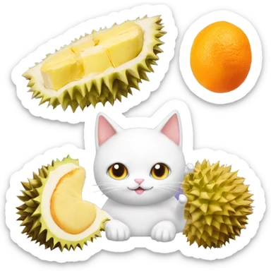 a durian cake with one orange cat one white cat on it sticker