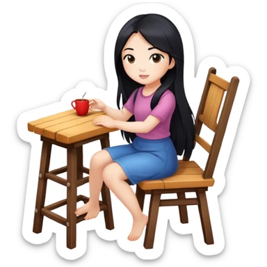 pretty asian girl long hair sitting down on a chair sticker