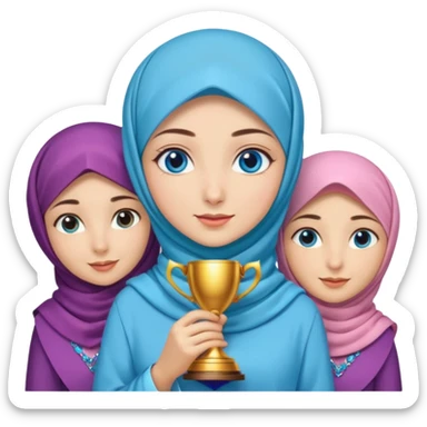 Turkish beautiful finish Konya girls blue eyes with party design hijab long tail dress and the friends have a championship  sticker