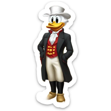 a slim successful looking scrooge mcduck standing atop a pile of money sticker