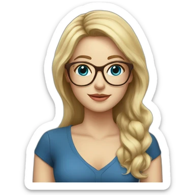 Woman teacher blonde long hair brown glasses blue eyes with book sticker
