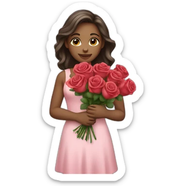 girl with a bouquet of roses sticker