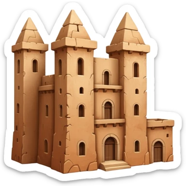 large ancient adobe building with tall uneven towers and textured walls, monumental scale sticker