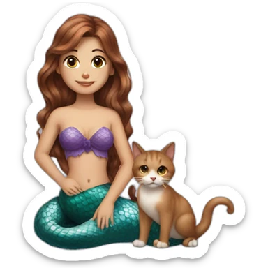 Mermaid with brown hair marries a cat sticker
