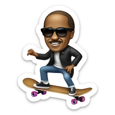 Stevie wonder on a skateboard sticker