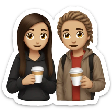 2 bffs both brunette one emo aesthetic one beige aesthetic  que estén viendo películas una de pelo rojo castaño y otra de pelo café oscuro  sticker