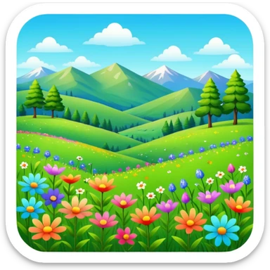 lush green meadow with wildflowers, no mountains sticker