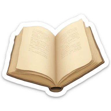An open, hardcover book, depicted with a beige cover. Commonly used for various content concerning reading, writing, learning, and schooling. sticker