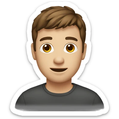 a man with short brown hair, brown eyes, laptop computer. sticker