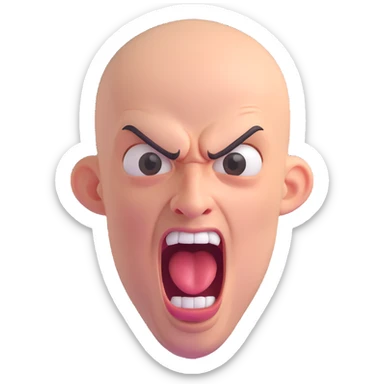 bald screaming ugly man, 3D emoji style, comical and expressive sticker