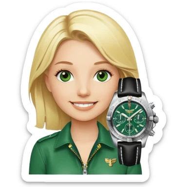 Breitling green faced watch on blonde girl wrist sticker
