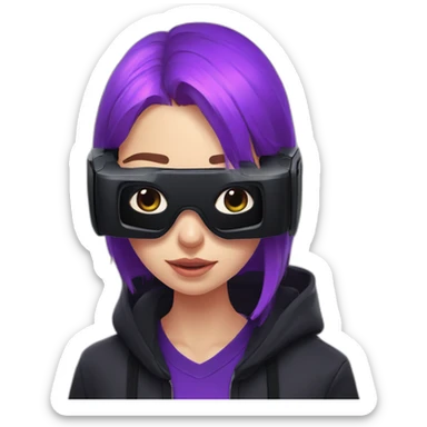 Russian student wearing black hoody with violet letters "OMG", in vr headset. Cyberpunk style. Violet neon. sticker