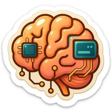 Add more tech elements such as circuit lines, microchips, or digital screens to the icon while keeping it modern, minimalistic, and expressive. Maintain the clean, colorful emoji style and preserve the transparent background. sticker