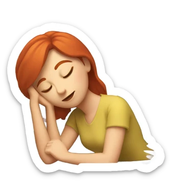 red hair woman taking a nap desk work sticker