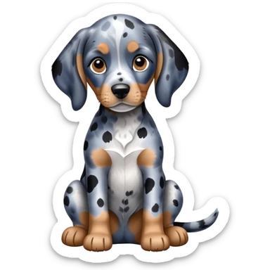 sitting puppy bluetick coonhound with black and blue spotted coat on white background sticker