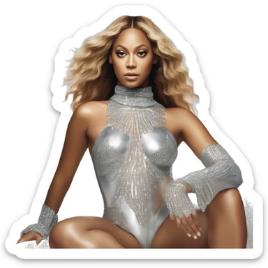 beyonce wearing silver crystal leotard sitting on silver horse renaissance album cover sticker